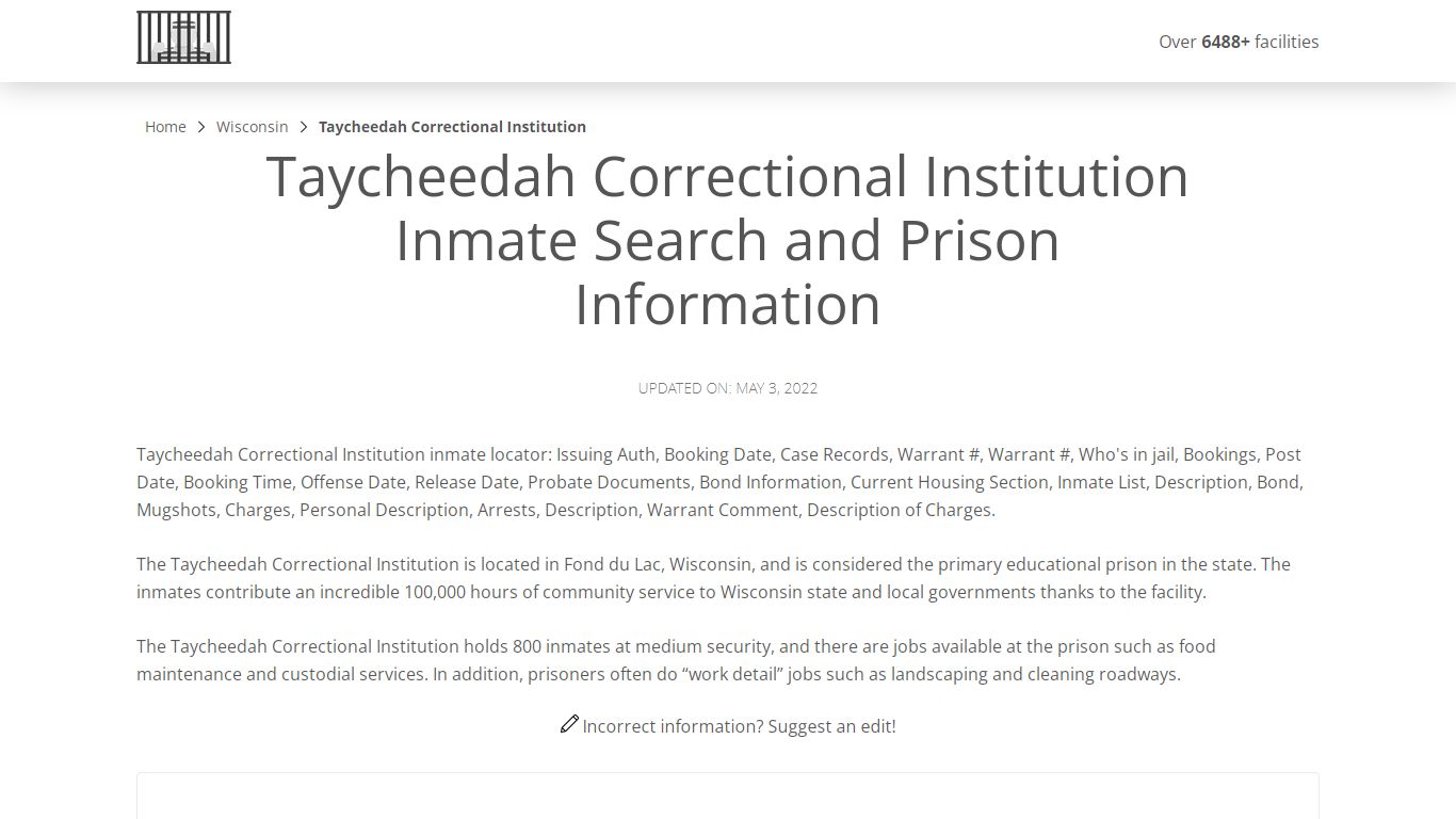 Taycheedah Correctional Institution Inmate Search ...